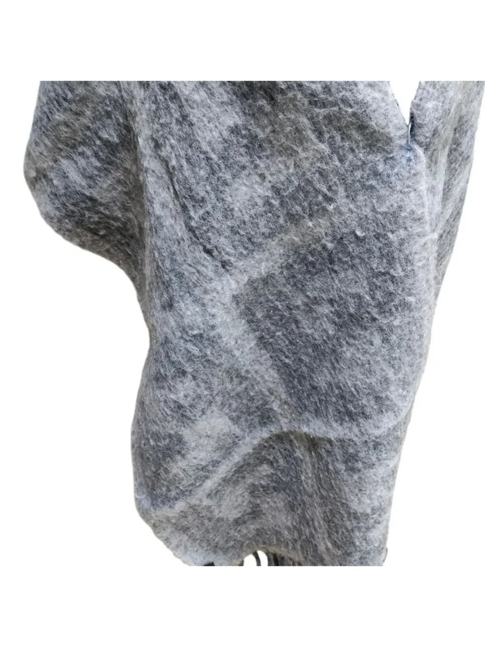 Fendi FF Pattern Shaggy Shawl Fringe Scarf Gray